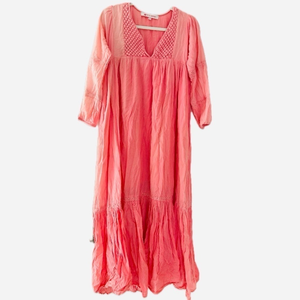 Orange and Pink Ruffled Tiered Sundress with Bishop Sleeves
